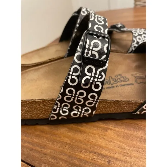 Birkenstock Birki’s Tahiti Black/White Geometric Sandals Sz 37 (6-6.5 US) GUC