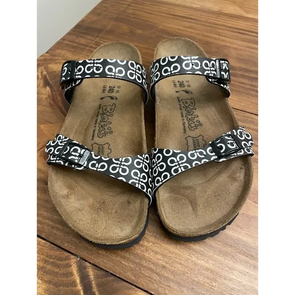 Birkenstock Birki’s Tahiti Black/White Geometric Sandals Sz 37 (6-6.5 US) GUC