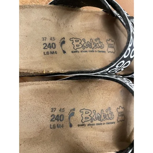 Birkenstock Birki’s Tahiti Black/White Geometric Sandals Sz 37 (6-6.5 US) GUC