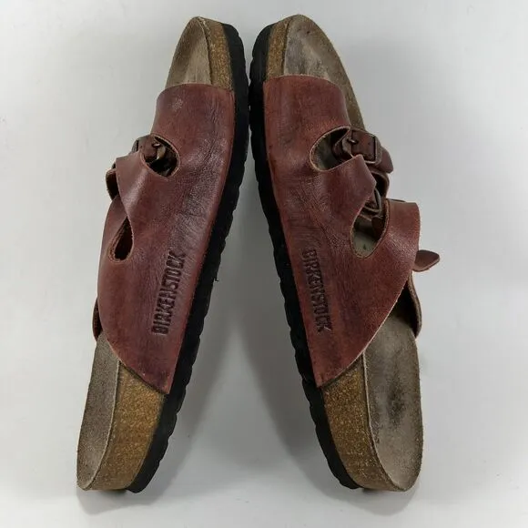 Birkenstock Florida 3 Buckle Sandals Womens Size 38 US Size 7-7.5 Red Leather