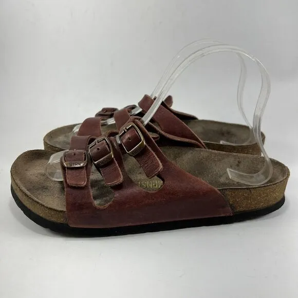 Birkenstock Florida 3 Buckle Sandals Womens Size 38 US Size 7-7.5 Red Leather