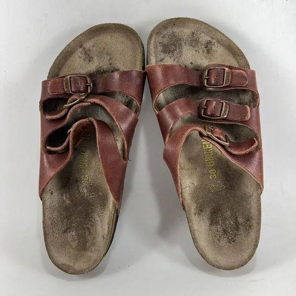 Birkenstock Florida 3 Buckle Sandals Womens Size 38 US Size 7-7.5 Red Leather