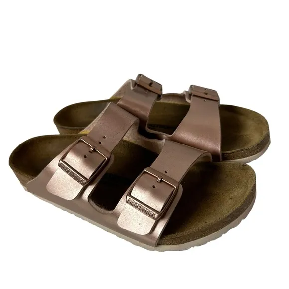 Birkenstock girls slide sandals patent leather Metallic Copper US 3-3.5 EU 34