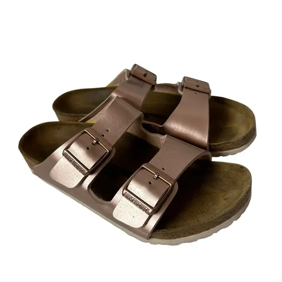 Birkenstock girls slide sandals patent leather Metallic Copper US 3-3.5 EU 34