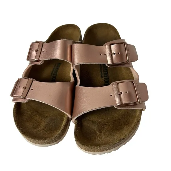 Birkenstock girls slide sandals patent leather Metallic Copper US 3-3.5 EU 34