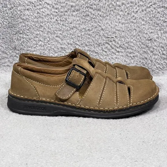 Birkenstock Madeira Womens Size 10 Narrow Fisherman Sandals Shoes Brown Leather
