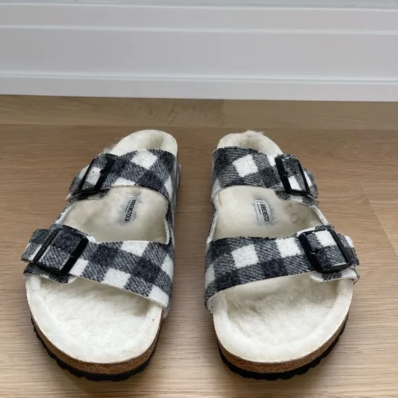 Birkenstock Men’s Shearling Plaid Sandals