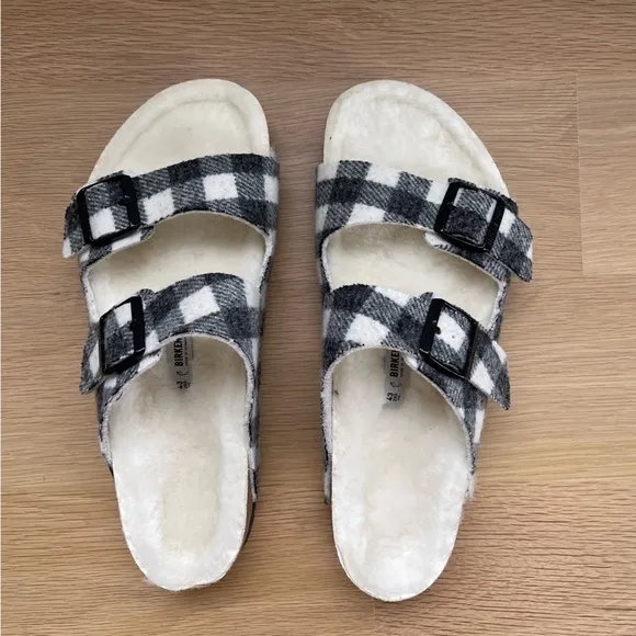 Birkenstock Men’s Shearling Plaid Sandals