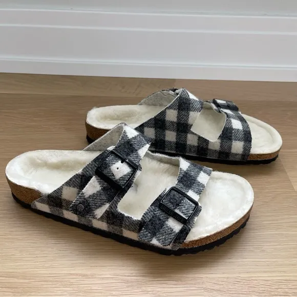 Birkenstock Men’s Shearling Plaid Sandals