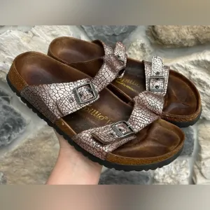 Birkenstock Papillio Sydney Sandals Womens 9 (40) Metallic Taupe Silver Slip On
