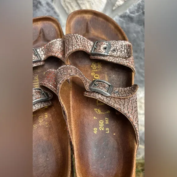 Birkenstock Papillio Sydney Sandals Womens 9 (40) Metallic Taupe Silver Slip On