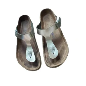 Birkenstock Silver Gizeh Sandals, size 38