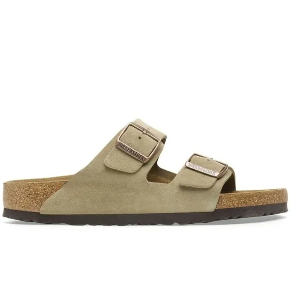 Birkenstock Unisex Arizona Soft Footbed Suede Leather, Color Taupe Sandals