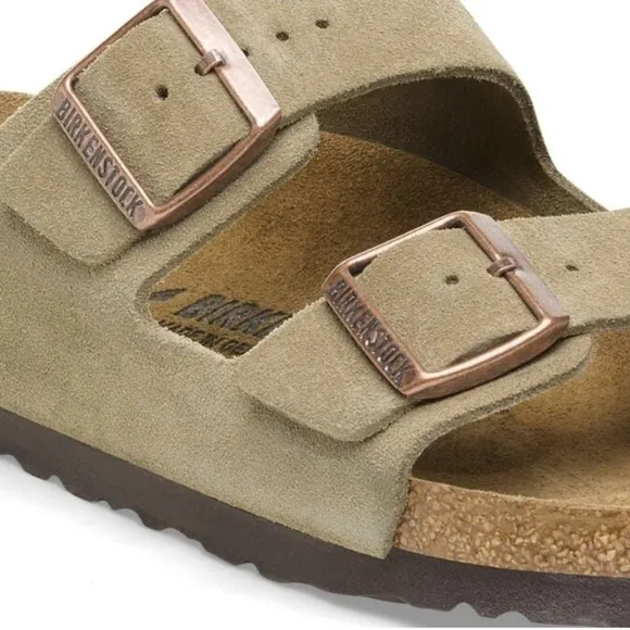 Birkenstock Unisex Arizona Soft Footbed Suede Leather, Color Taupe Sandals