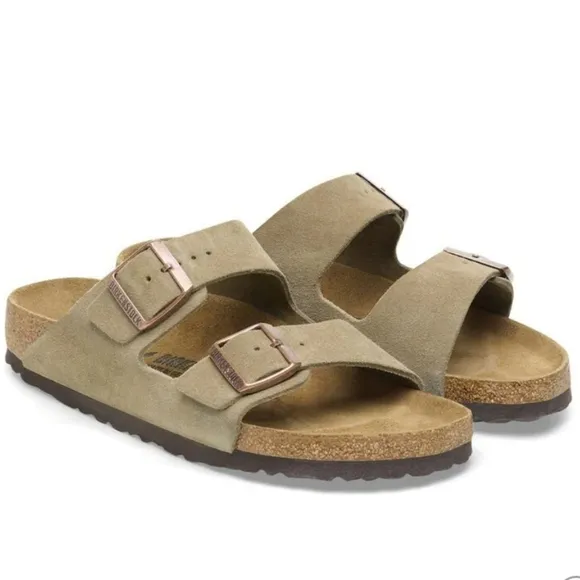 Birkenstock Unisex Arizona Soft Footbed Suede Leather, Color Taupe Sandals