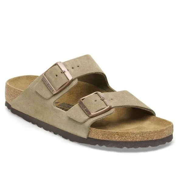 Birkenstock Unisex Arizona Soft Footbed Suede Leather, Color Taupe Sandals