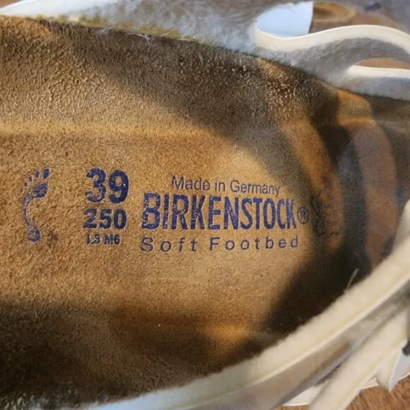 Birkenstock White  Leather Florida 3 Buckle Slide Sandals Womens 6 / EU 39