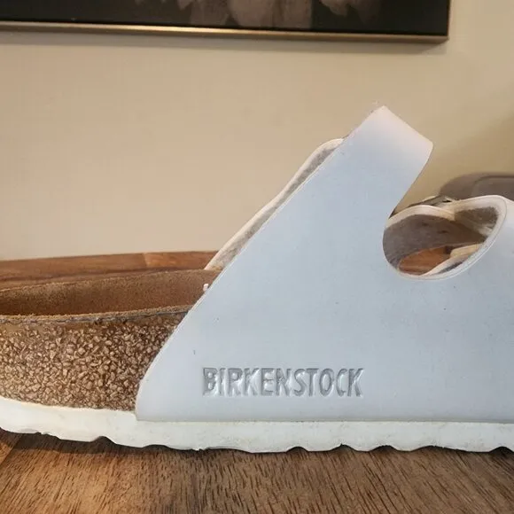 Birkenstock White  Leather Florida 3 Buckle Slide Sandals Womens 6 / EU 39