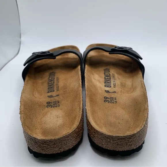 Birkenstock Women's Madrid Birko-Flor black leather sandals size39US 8 NWOB 2598