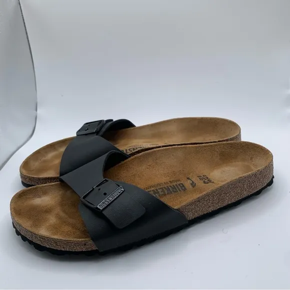 Birkenstock Women's Madrid Birko-Flor black leather sandals size39US 8 NWOB 2598