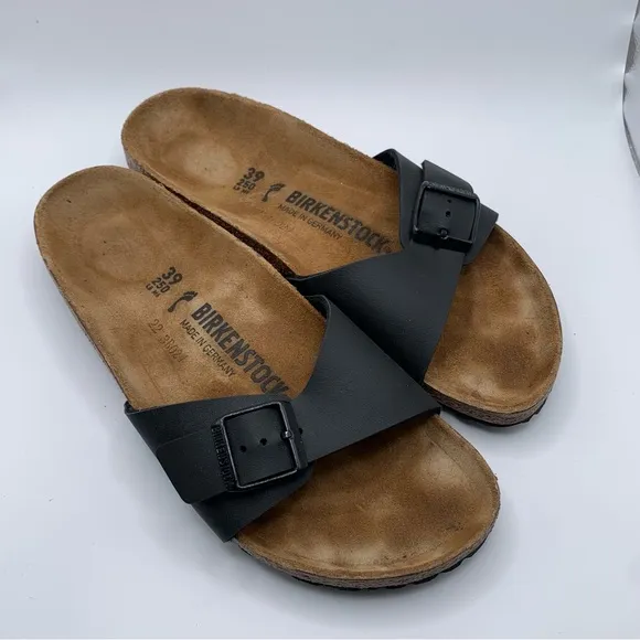 Birkenstock Women's Madrid Birko-Flor black leather sandals size39US 8 NWOB 2598