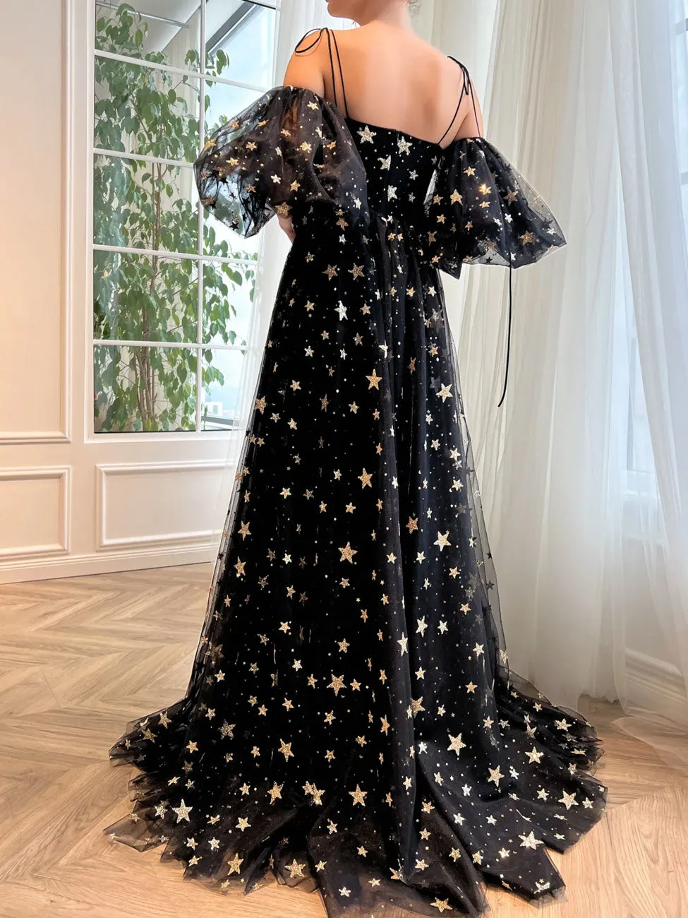 Black A-Line Tulle Long Prom Dress, Black Formal Evening Dresses