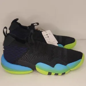 Black and Blue Athletic Sneakers with Neon Green Soles