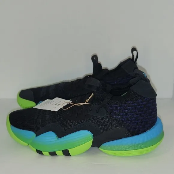 Black and Blue Athletic Sneakers with Neon Green Soles