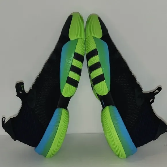 Black and Blue Athletic Sneakers with Neon Green Soles