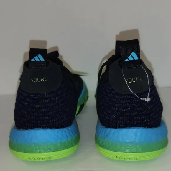 Black and Blue Athletic Sneakers with Neon Green Soles