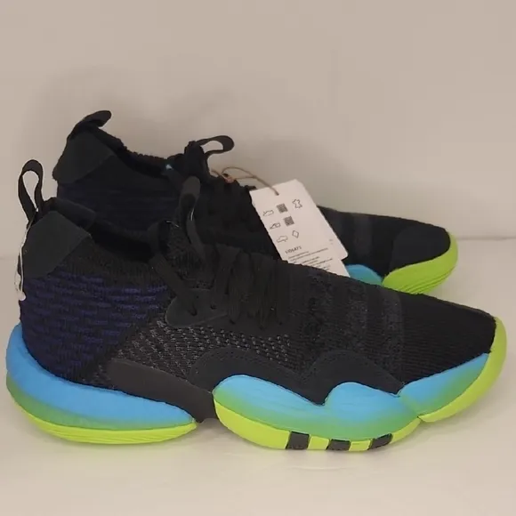 Black and Blue Athletic Sneakers with Neon Green Soles