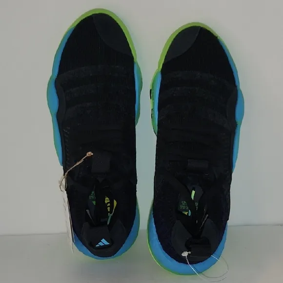 Black and Blue Athletic Sneakers with Neon Green Soles