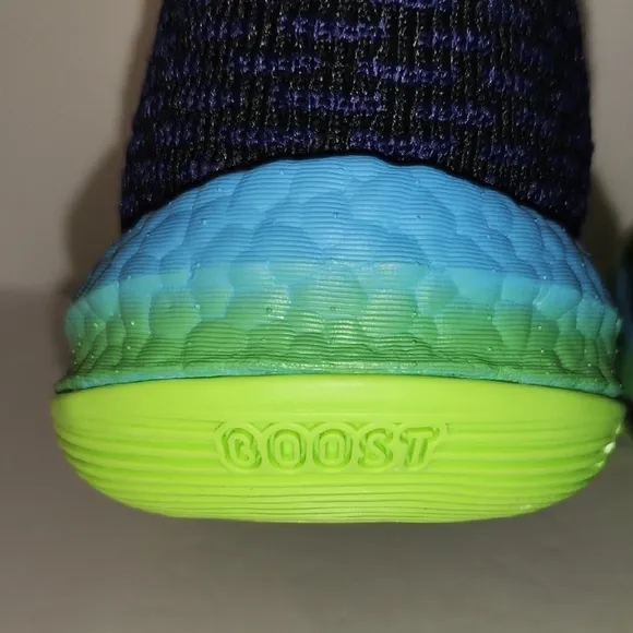 Black and Blue Athletic Sneakers with Neon Green Soles