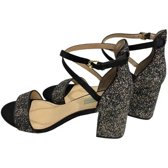 Blue by Betsey Johnson SB-Lane Glitter Block Heel Sandals Black 11 EUC
