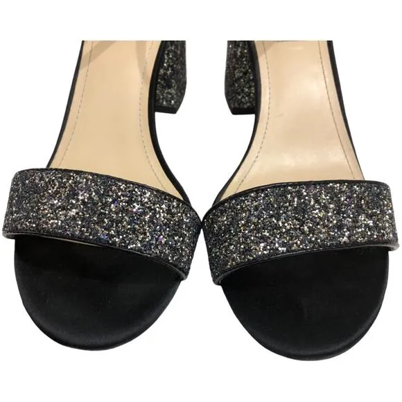 Blue by Betsey Johnson SB-Lane Glitter Block Heel Sandals Black 11 EUC