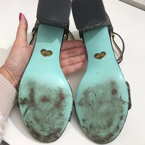 Blue by Betsey Johnson SB-Lane Glitter Block Heel Sandals Black 11 EUC