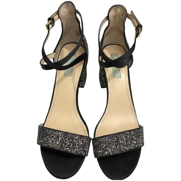 Blue by Betsey Johnson SB-Lane Glitter Block Heel Sandals Black 11 EUC