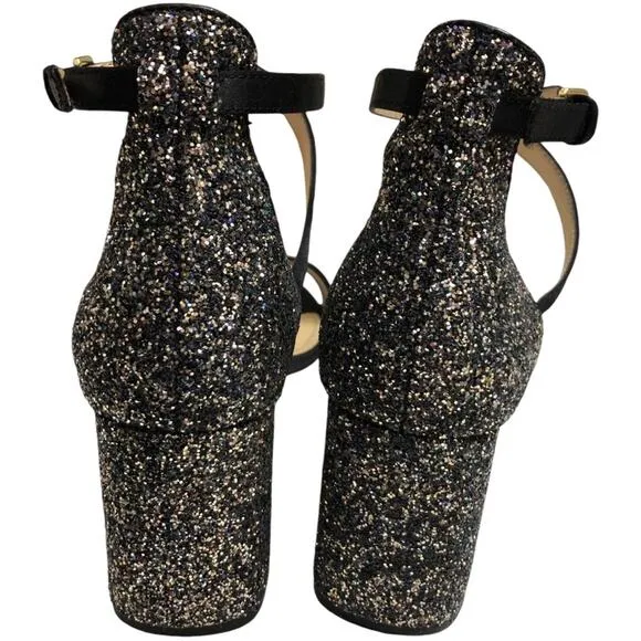 Blue by Betsey Johnson SB-Lane Glitter Block Heel Sandals Black 11 EUC