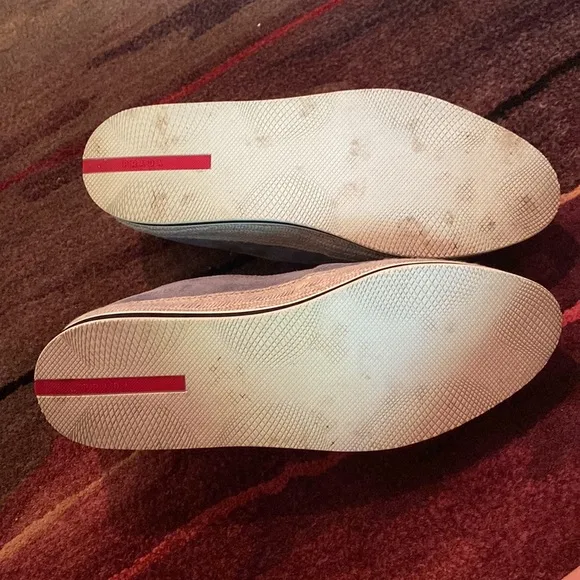 Blue suede Prada loafers, size 38.5 with dust bag!