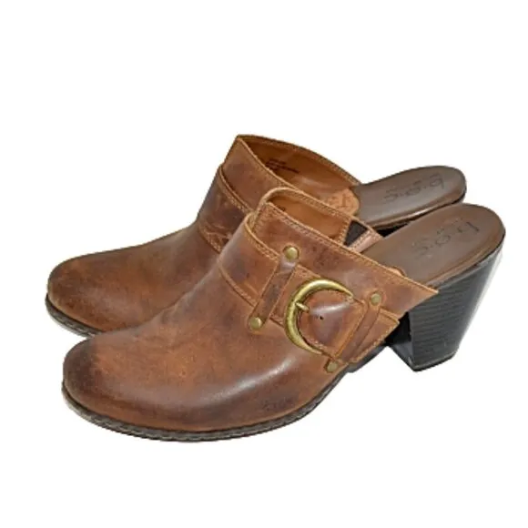 BOC Brown Oiled Leather Buckle Shooties Heels Booties Mules Boots Shoes Clogs 10