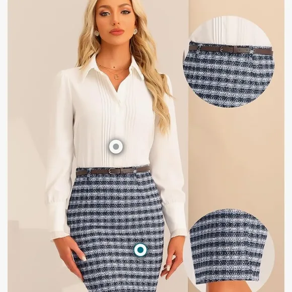 BODEN, &quot;THE RICHMOND PLUS&quot; size 12, Blue and White Checkered Pencil Skirt.