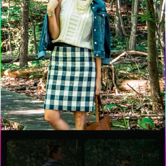 BODEN, &quot;THE RICHMOND PLUS&quot; size 12, Blue and White Checkered Pencil Skirt.