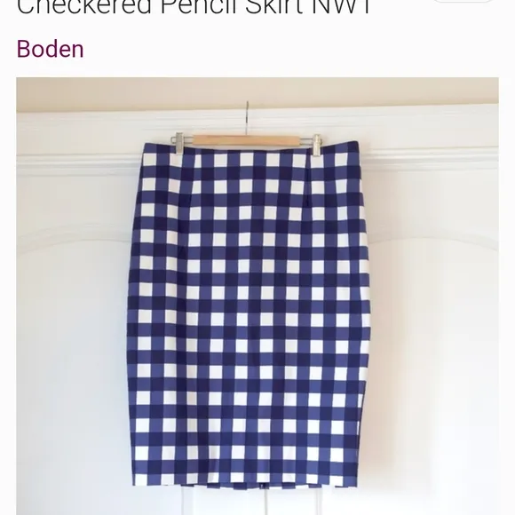 BODEN, &quot;THE RICHMOND PLUS&quot; size 12, Blue and White Checkered Pencil Skirt.