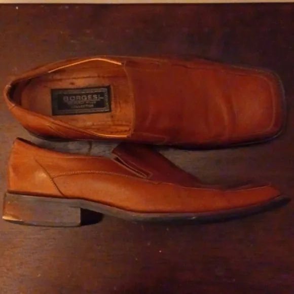 BORGESI Beverly Hills Collection Brown Leather Square Toe Dress Shoes, 9