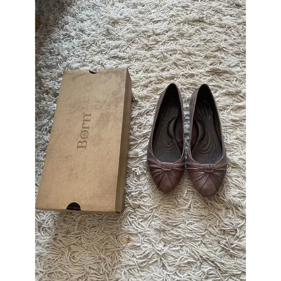 Born Ballet Flats Bow Knot Leather Tan Taupe 8.5 Shoes