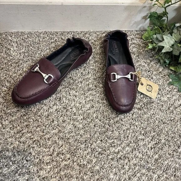 BORN Burgundy Soft Leather CLAIR Horsebit Loafer Slip On Shoes Women's 6 M New