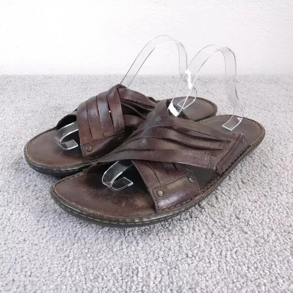 Born Crown Sandals Mens Size 11 Shoes Brown Leather Slip On Slides Summer Beach