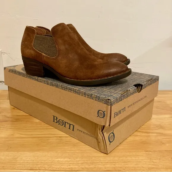 Born Shoes Brown Leather Boots Slip-On Booties Dallia Women’s Size 7.5