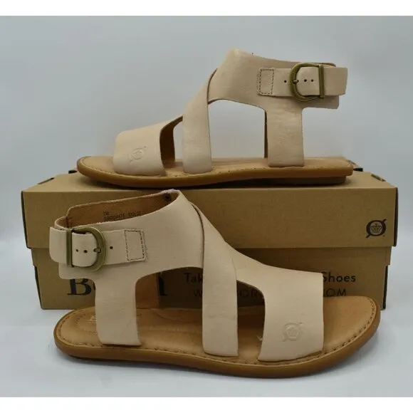 Born Womens Size 7 Marlowe Natural Full Grain Leather Gladiator Sandals Shoes