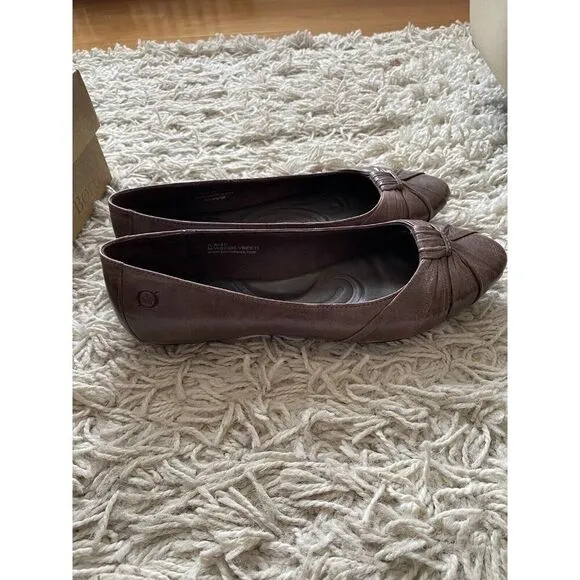 Born Ballet Flats Shoes Taupe Beige Leather Knot 8.5 Leather